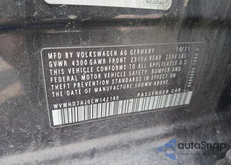 2012 Volkswagen Gti 4-Door из США, поврежденный, VIN WVWHD7AJ0CW142180